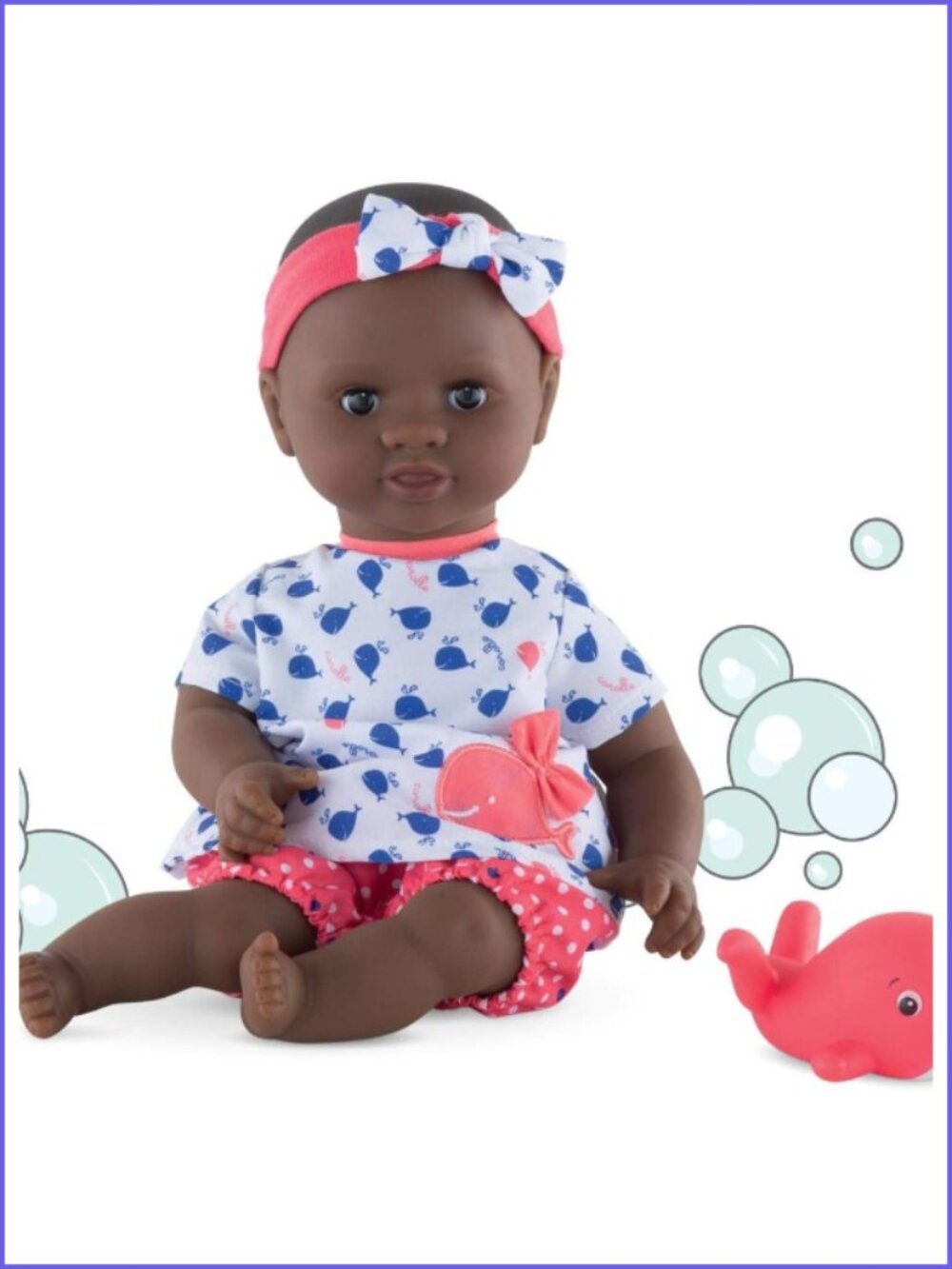 Corolle Bath Baby  Black Doll Alyzee w/Little Whale Bath Toy 12"-30cm New in Box